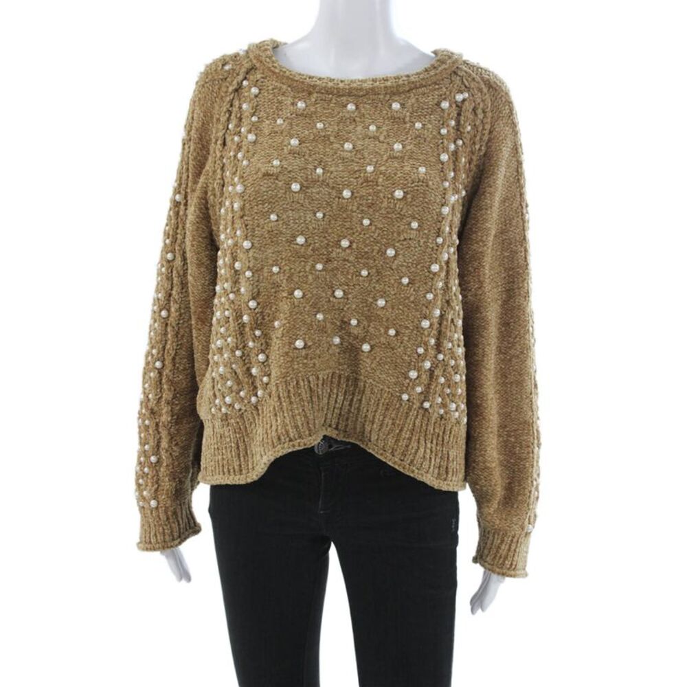 Pol Women Pullover Sweater Beige Crew Neck Long Sleeve Polyester Size M